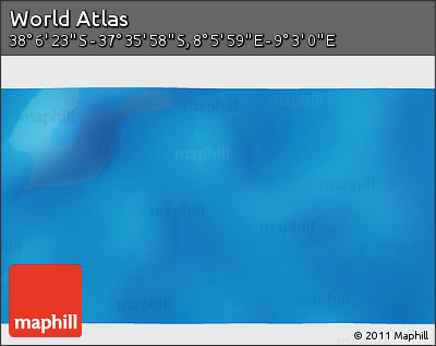 Physical 3D Map of the Area around 37° 51' 10" S, 8° 34' 29" E