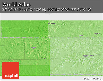 Political 3D Map of the Area around 38° 9' 19" N, 100° 13' 29" W