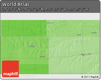 Political 3D Map of the Area around 38° 9' 19" N, 100° 13' 29" W