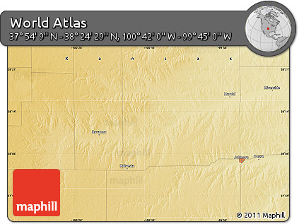 Physical Map of the Area around 38° 9' 19" N, 100° 13' 29" W