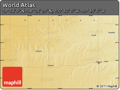 Physical Map of the Area around 38° 9' 19" N, 100° 13' 29" W