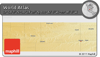 Physical Panoramic Map of the Area around 38° 9' 19" N, 100° 13' 29" W