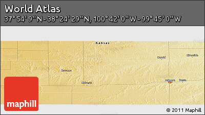 Physical Panoramic Map of the Area around 38° 9' 19" N, 100° 13' 29" W