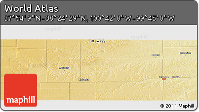 Physical Panoramic Map of the Area around 38° 9' 19" N, 100° 13' 29" W