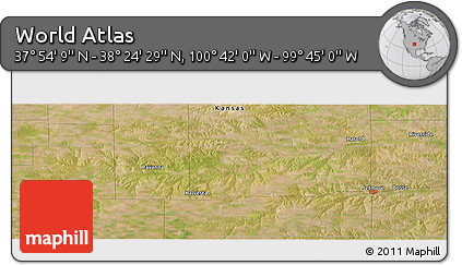 Satellite Panoramic Map of the Area around 38° 9' 19" N, 100° 13' 29" W