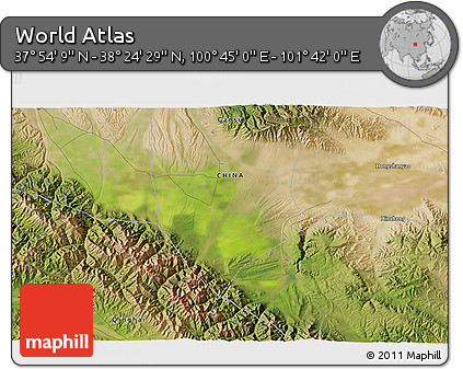 Satellite 3D Map of the Area around 38° 9' 19" N, 101° 13' 29" E
