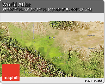 Satellite 3D Map of the Area around 38° 9' 19" N, 101° 13' 29" E