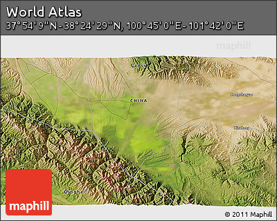 Satellite 3D Map of the Area around 38° 9' 19" N, 101° 13' 29" E