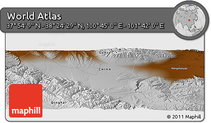 Physical Panoramic Map of the Area around 38° 9' 19" N, 101° 13' 29" E