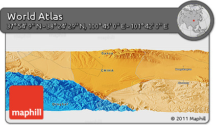Political Panoramic Map of the Area around 38° 9' 19" N, 101° 13' 29" E