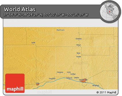 Physical 3D Map of the Area around 38° 9' 19" N, 101° 4' 29" W