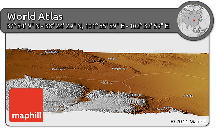 Physical Panoramic Map of the Area around 38° 9' 19" N, 102° 4' 29" E