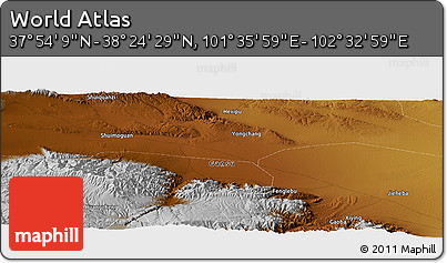Physical Panoramic Map of the Area around 38° 9' 19" N, 102° 4' 29" E
