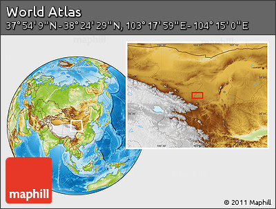 Physical Location Map of the Area around 38° 9' 19" N, 103° 46' 30" E