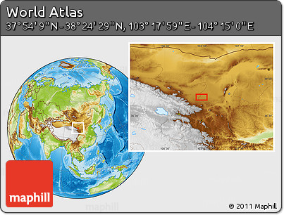 Physical Location Map of the Area around 38° 9' 19" N, 103° 46' 30" E
