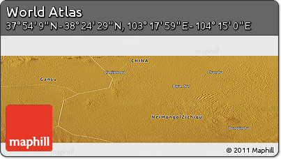 Physical Panoramic Map of the Area around 38° 9' 19" N, 103° 46' 30" E