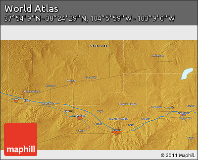 Physical 3D Map of the Area around 38° 9' 19" N, 103° 37' 30" W