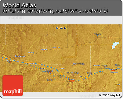 Physical 3D Map of the Area around 38° 9' 19" N, 103° 37' 30" W