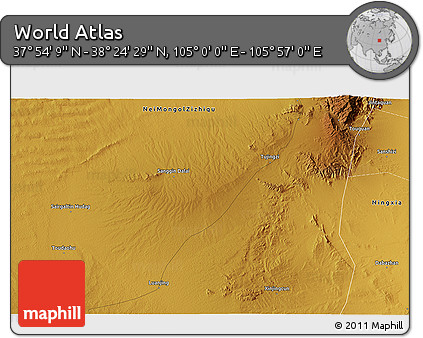 Physical 3D Map of the Area around 38° 9' 19" N, 105° 28' 29" E