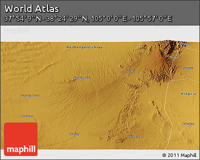 Physical 3D Map of the Area around 38° 9' 19" N, 105° 28' 29" E