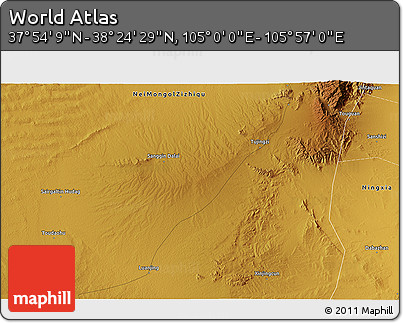 Physical 3D Map of the Area around 38° 9' 19" N, 105° 28' 29" E