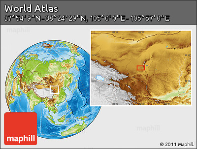 Physical Location Map of the Area around 38° 9' 19" N, 105° 28' 29" E