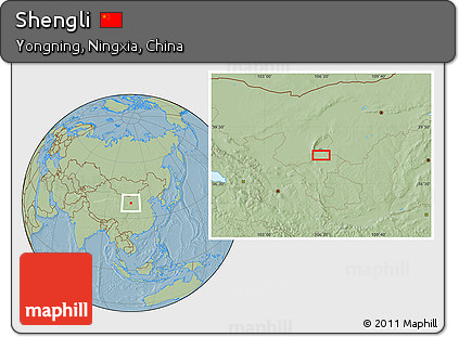 Savanna Style Location Map of Shengli, hill shading