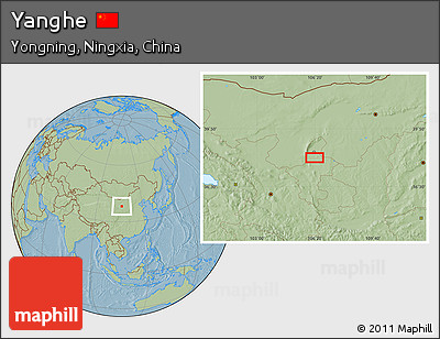 Savanna Style Location Map of Yanghe, hill shading
