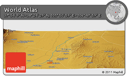 Physical Panoramic Map of the Area around 38° 9' 19" N, 106° 19' 29" E