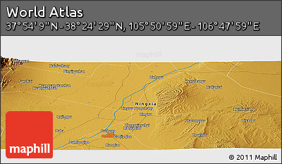 Physical Panoramic Map of the Area around 38° 9' 19" N, 106° 19' 29" E