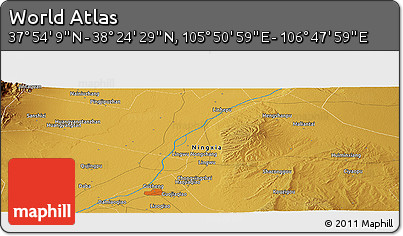 Physical Panoramic Map of the Area around 38° 9' 19" N, 106° 19' 29" E