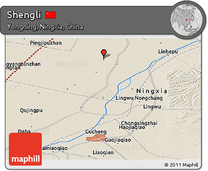 Shaded Relief Panoramic Map of Shengli