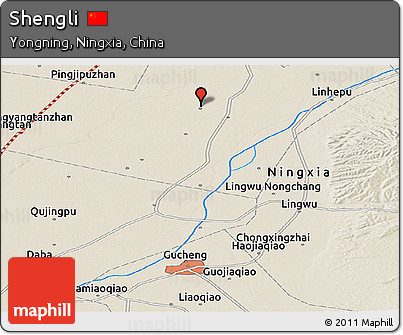 Shaded Relief Panoramic Map of Shengli