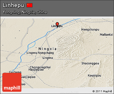 Shaded Relief Panoramic Map of Linhepu