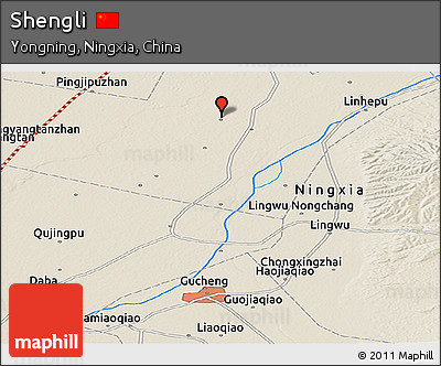 Shaded Relief Panoramic Map of Shengli