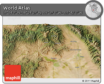Satellite 3D Map of the Area around 38° 9' 19" N, 106° 10' 30" W