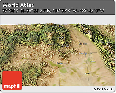Satellite 3D Map of the Area around 38° 9' 19" N, 106° 10' 30" W