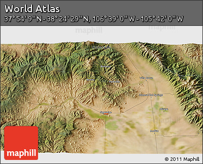 Satellite 3D Map of the Area around 38° 9' 19" N, 106° 10' 30" W