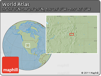 Savanna Style Location Map of the Area around 38° 9' 19" N, 106° 10' 30" W, hill shading
