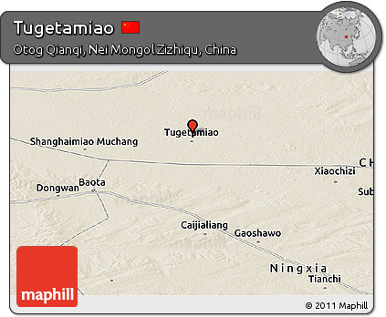 Shaded Relief Panoramic Map of Tugetamiao