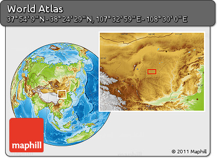 Physical Location Map of the Area around 38° 9' 19" N, 108° 1' 30" E