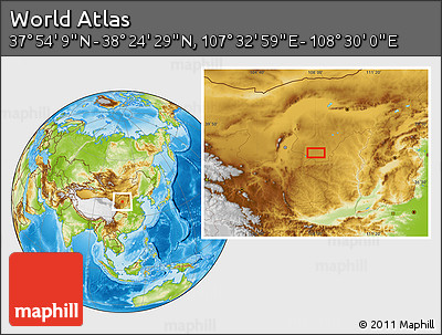 Physical Location Map of the Area around 38° 9' 19" N, 108° 1' 30" E