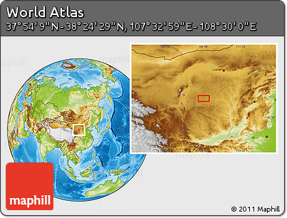 Physical Location Map of the Area around 38° 9' 19" N, 108° 1' 30" E