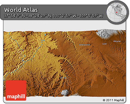 Physical 3D Map of the Area around 38° 9' 19" N, 109° 34' 29" W