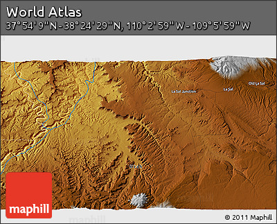 Physical 3D Map of the Area around 38° 9' 19" N, 109° 34' 29" W