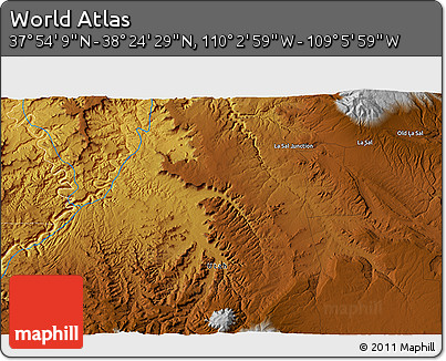 Physical 3D Map of the Area around 38° 9' 19" N, 109° 34' 29" W