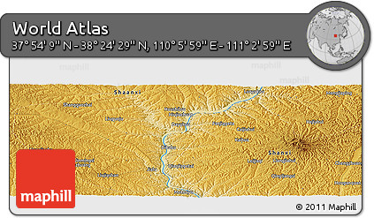 Physical Panoramic Map of the Area around 38° 9' 19" N, 110° 34' 29" E
