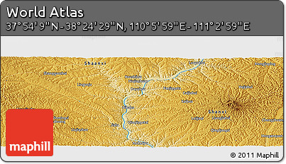 Physical Panoramic Map of the Area around 38° 9' 19" N, 110° 34' 29" E