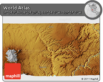 Physical 3D Map of the Area around 38° 9' 19" N, 110° 25' 30" W