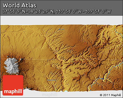 Physical 3D Map of the Area around 38° 9' 19" N, 110° 25' 30" W